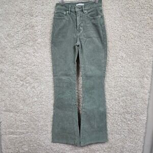 Lucky Brand Stevie Flare Corduroy Pants Womens 4/27 Sage Green High Rise Retro